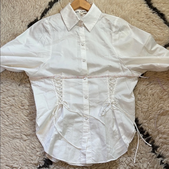 Mr. Larkin Lace Up White Button-Up Shirt - Picture 9 of 17
